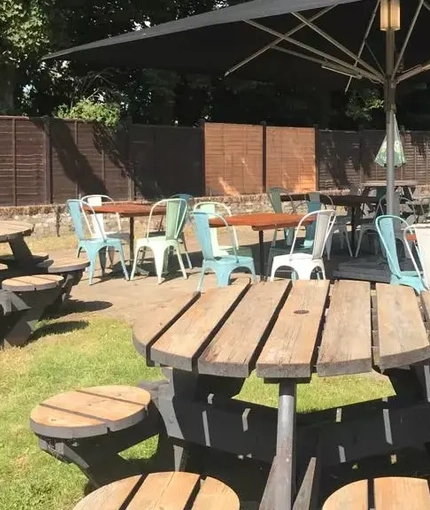 The exterior beer garden seating area at The Spread Eagle.