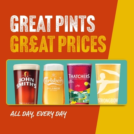 A graphic promoting 'great pints great prices' at Proper Locals.