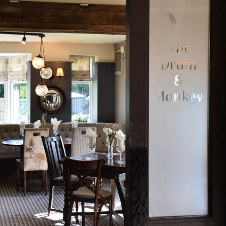 The interior restaurant seating area at The Drum & Monkey.