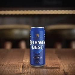 An advertising image of a can of Belhaven Best.