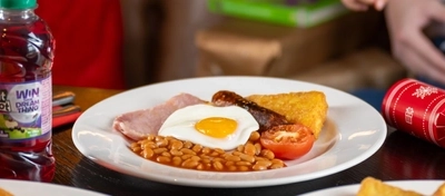 A kids breakfast on a table.