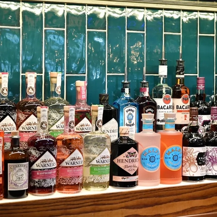 Various bottles of spirits behind the bar