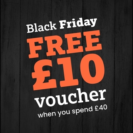 a Farmhouse Kitchen banner promoting the "Free £10 voucher, when you spend £40" offer for Black Friday.