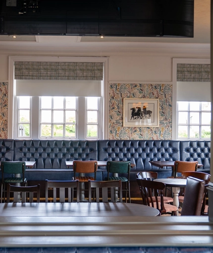 The interior restaurant and seating at the Black Horse.
