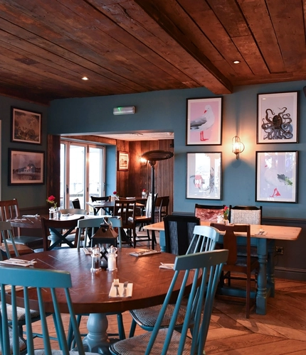 Interior dining area of a pub.