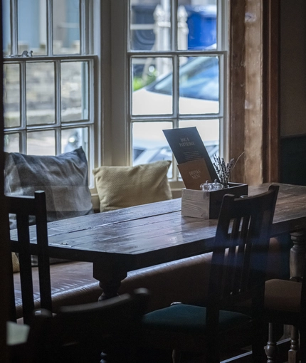 A table in the restaurant area of the Rothley Court Hotel.