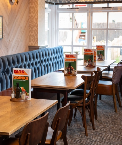The interior restaurant and seating area at the Woodlands Edge.