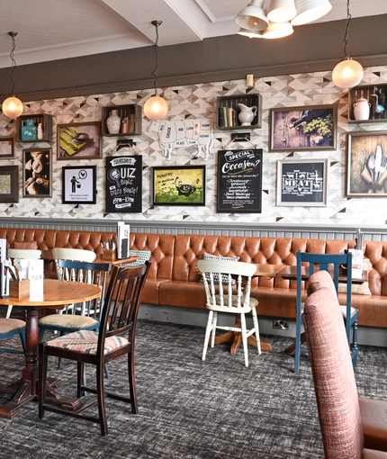 Interior dining area of a pub.