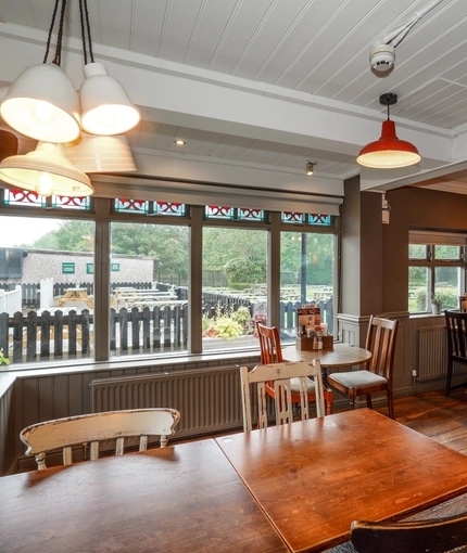 Interior dining area of a pub.