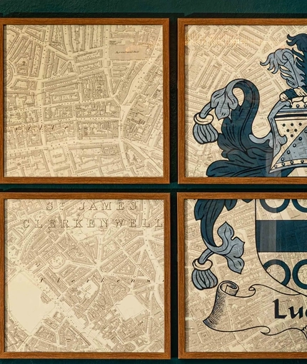 An image focusing on a Historic local area framed map at The Lucas Arms.
