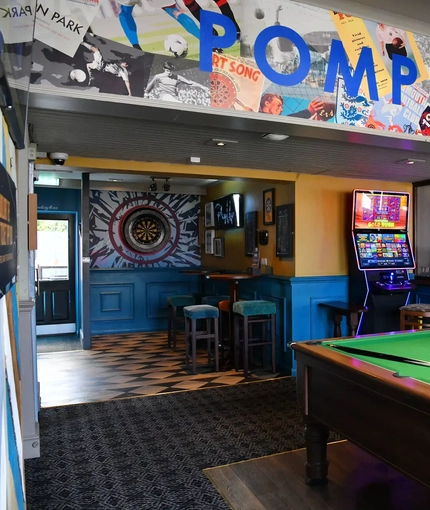 interior seating area with pool table