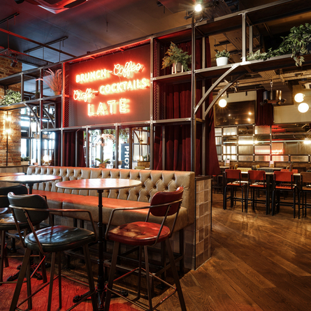 interior seating area and restaurant