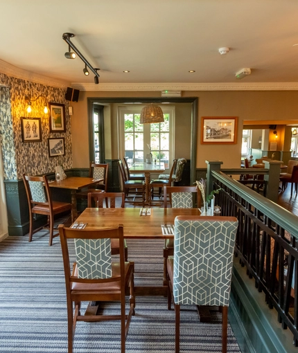 Interior seating area in a pub restaurant