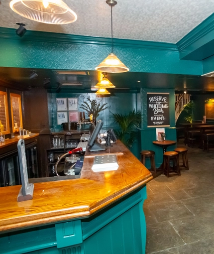 Interior of the pub in the seating area.