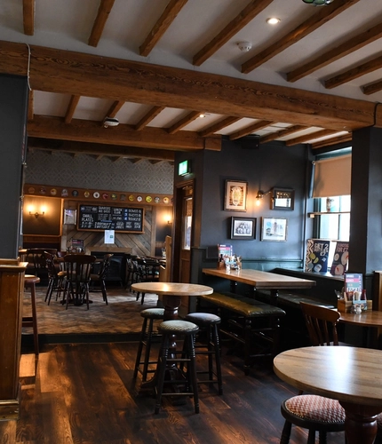 Interior seating area in a pub restaurant