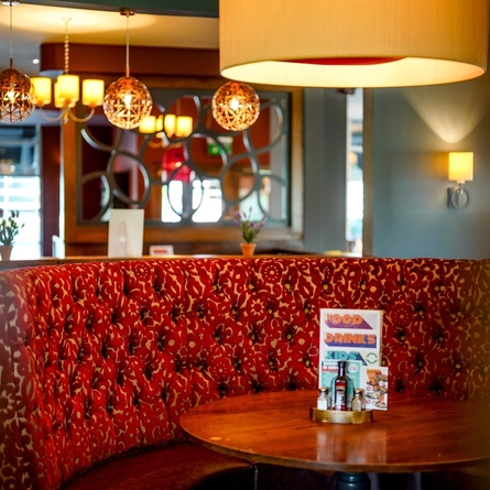 Interior dining area of a pub.