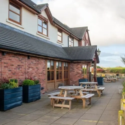 exterior of the venue with beer garden