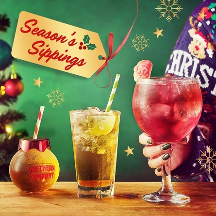 A graphic promoting Christmas drinks available at the Flaming Grill pubs