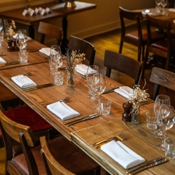 A close up image of the tables within the interior restaurant seating area at The Kings Stores.