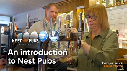A video still banner showing staff working behind the bar to advertise Nest venues for Pub Partners.