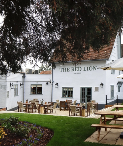 The beer garden of The Red Lion.