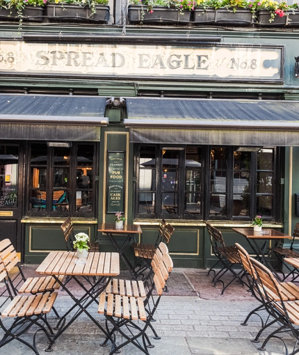 External view of a pub and beer garden
