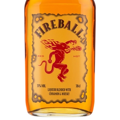 A cutout packshot of a bottle of Fireball.