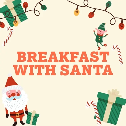 A graphic promoting breakfast with Santa at Farmhouse Kitchen.