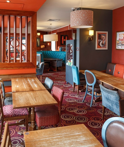 Interior dining area of a pub.