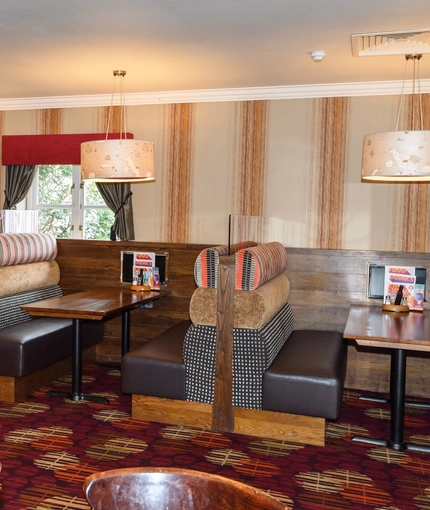 interior of the restaurant and seating area