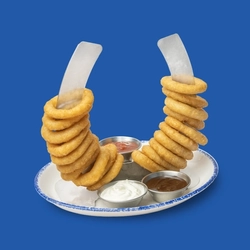 A packshot featuring an Onion Ring Sharer dish available for delivery from Hungry Horse venues.