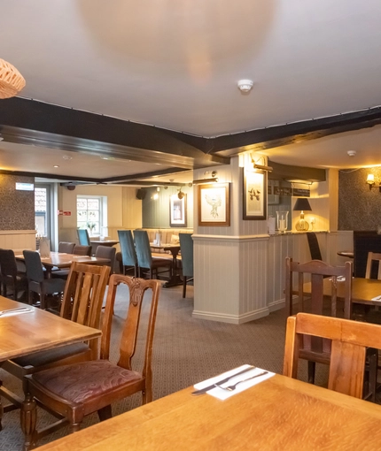 Interior seating area in a pub restaurant