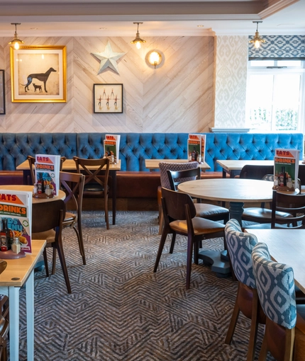 The interior restaurant and seating area at the Woodlands Edge.