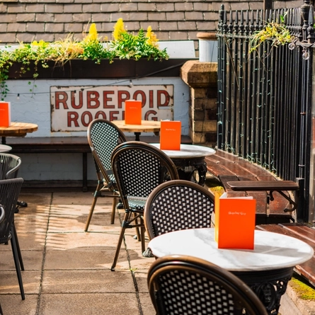 The exterior beer garden and seating area at the Ubiquitous Chip.