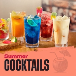 A banner promoting 'summer cocktails' served at Flaming Grill venues.