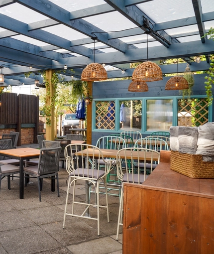 The beer garden at the Woodman Inn.