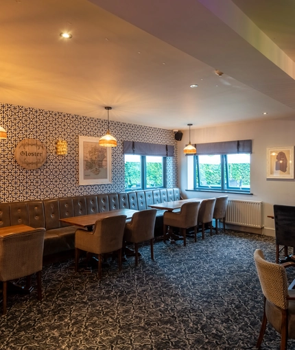 Interior dining area of a pub.