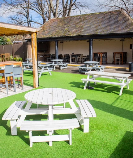 venue exterior with beer garden