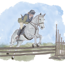 An illustration of a horse and rider jumping over a fence, advertising the Royal Cheshire Country Show.