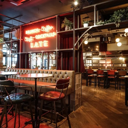 interior seating area and restaurant