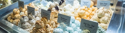 a close-up of the ice-cream counter in a pub