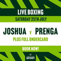 A banner promoting the Joshua vs Prenga fight at selected Greene King venues.