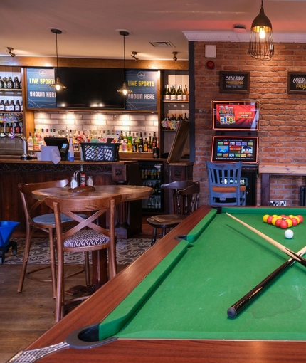 interior seating area with pool table