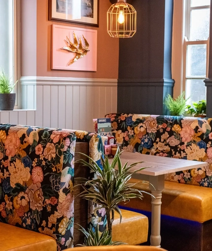 Restaurant seating area in a pub