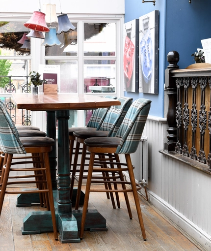 Interior seating area in a pub restaurant