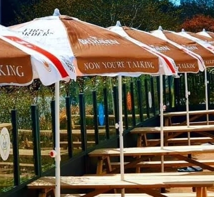 The exterior beer garden seating area at The Wellington Hotel.