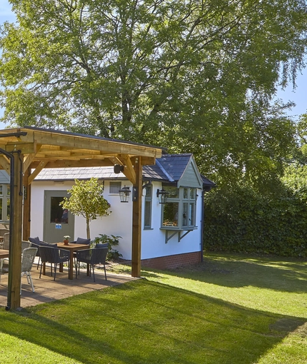 The exterior beer garden seating area with partial undercover section at The Drum and Monkey.