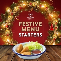 A banner promoting Festive Starters at Hungry Horse venues.