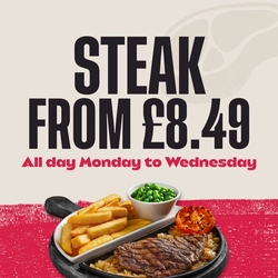 A graphic promoting the steak deal at Flaming Grill.