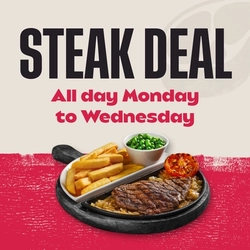 A graphic promoting the steak deal at Flaming Grill.